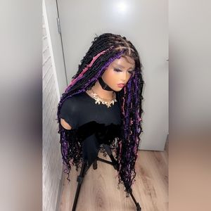 Human hair lace front goddess box braid wig unit 36 inches.